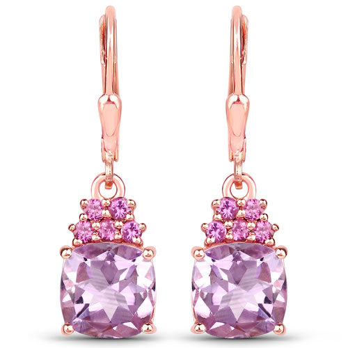 4.90 Carat Genuine Pink Amethyst and Rhodolite .925 Sterling Silver Earrings