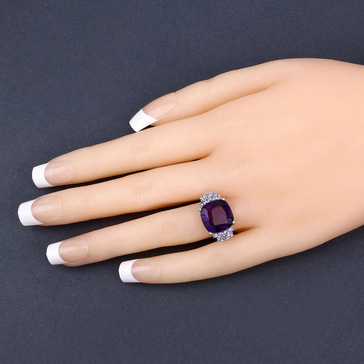 6.34 Carat Genuine Amethyst and Tanzanite .925 Sterling Silver Ring