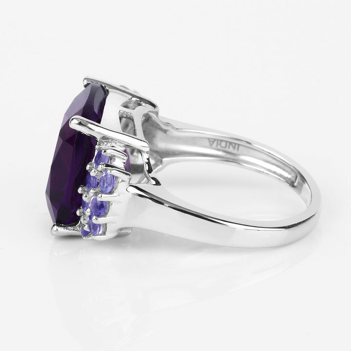 6.34 Carat Genuine Amethyst and Tanzanite .925 Sterling Silver Ring
