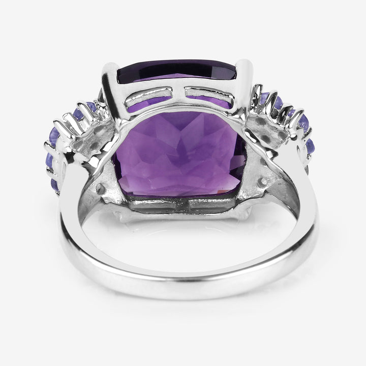 6.34 Carat Genuine Amethyst and Tanzanite .925 Sterling Silver Ring