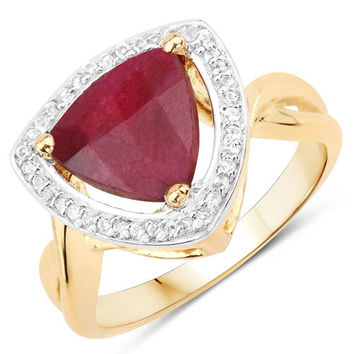 3.25 Carat Dyed Ruby and White Topaz .925 Sterling Silver Ring